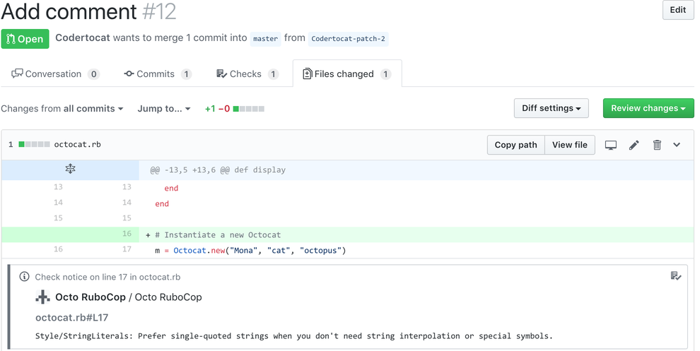 Check Run Annotation Screenshot from GitHub Docs