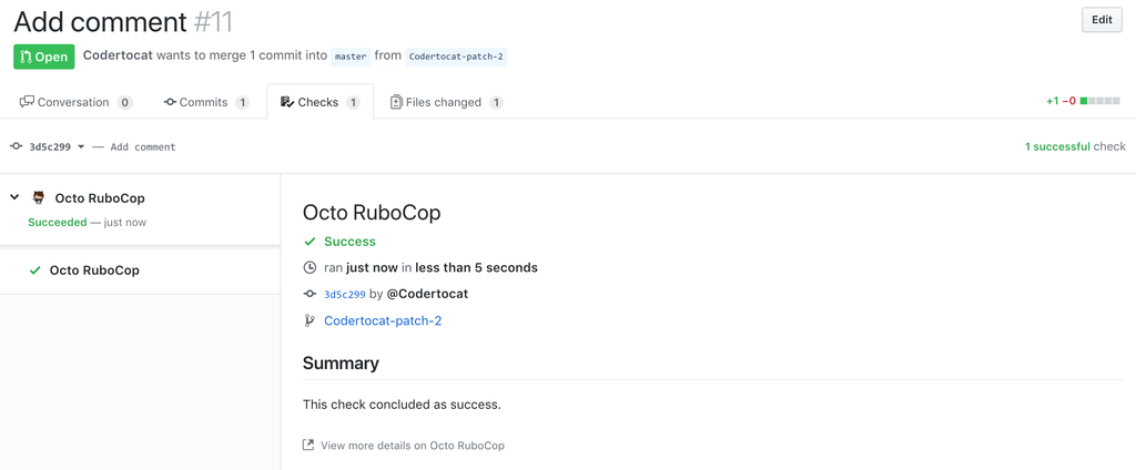 GitHub Check Run Screenshot from GitHub Docs